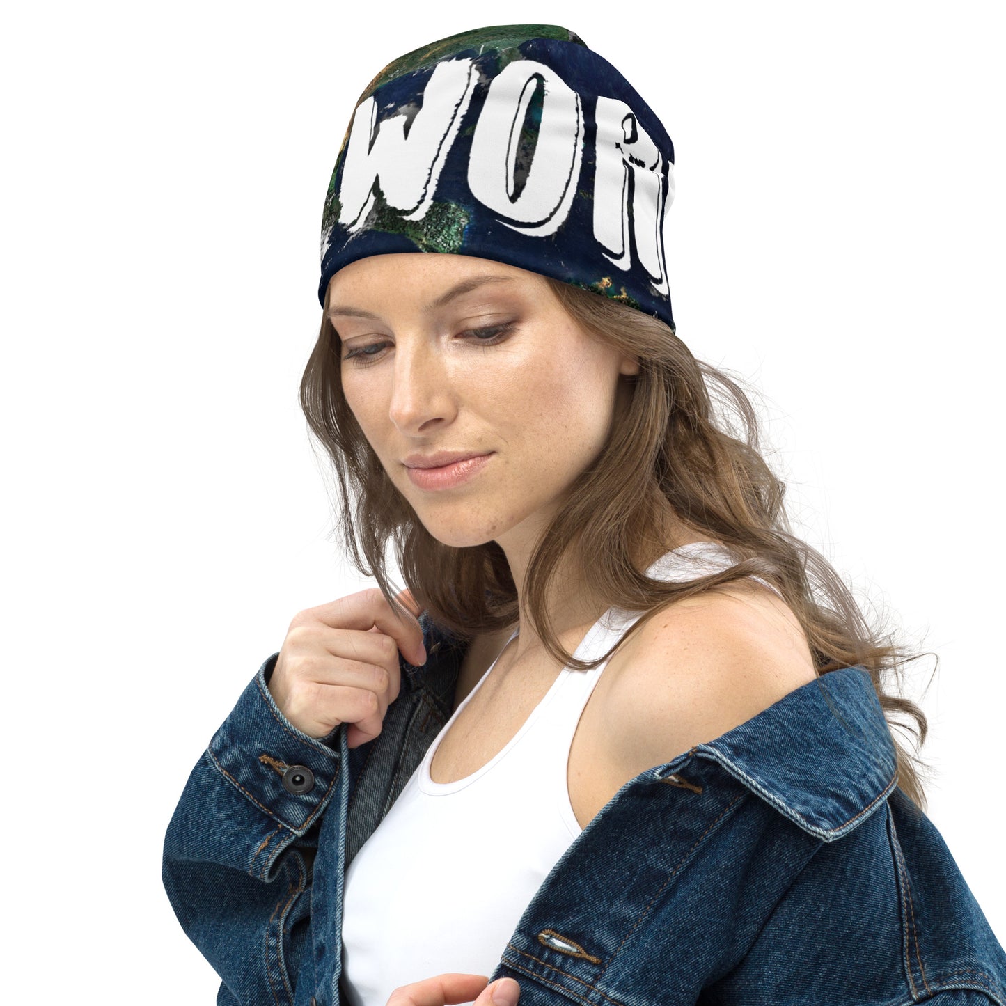 Globe All-Over Print Beanie